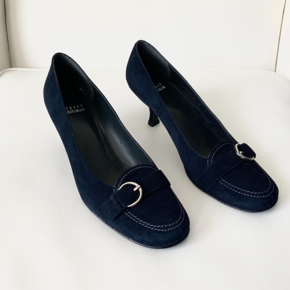 Stuart Weitzman Navy Blue Suede Leather Heel Pumps - Picture 4 of 12